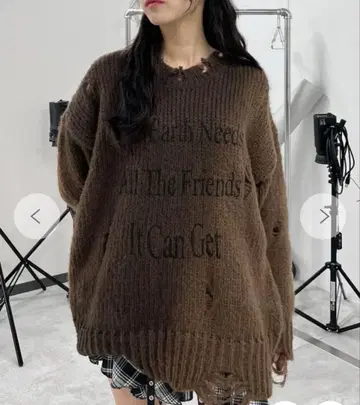 WEGO Figments Y2K 디스트로이 니트 브라운