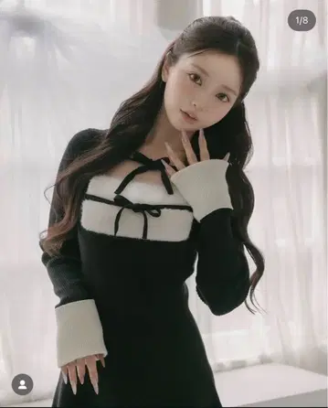 Darich 리본 퍼 플레어 니트 미니 원피스