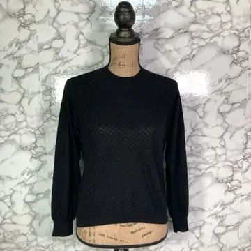 빈티지 (M 상당) 실크, 캐시미어 니트 스웨터 시스루 편직 블랙