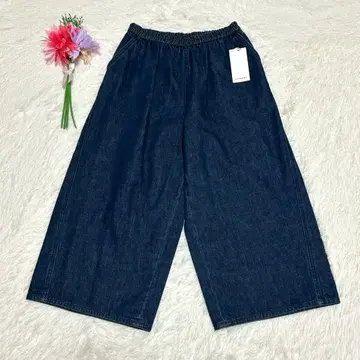 택 포함 미사용품 플로렌트 와이드 데님 팬츠 34 허리밴딩 가우초