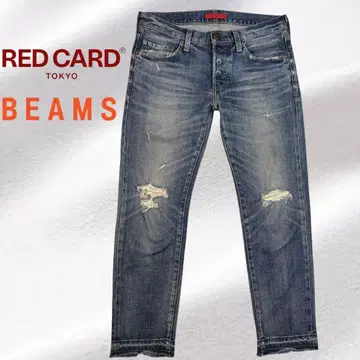 RED CARD x BEAMS 남성용 데미지 진 데님 팬츠 30
