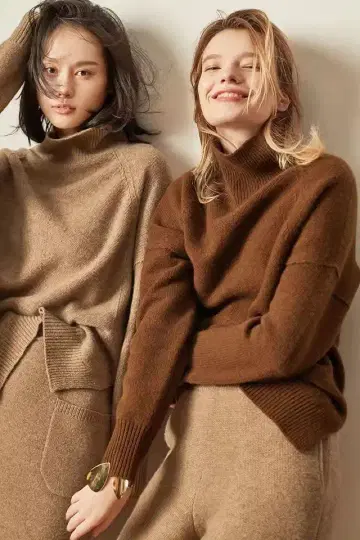 [ 새상품 ] 울 터틀넥 스웨터 캐시미어풍 니트 카멜 브라운