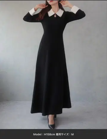 JUNOAH 바이컬러 세미 플레어 니트 원피스