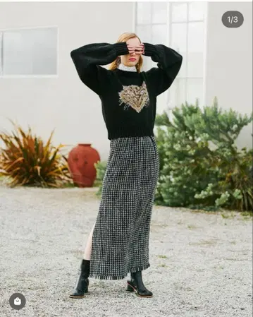 FURFUR 절개 체크 스커트 데님 하운드투스 체크 패턴