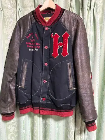 HUDSON OUTERWEAR 바시티 자켓 소매 가죽 구제 의류 L 상당