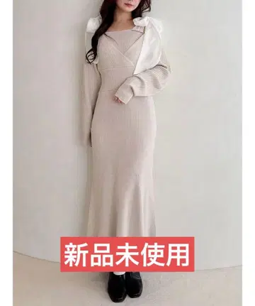 택 포함 MERCURYDUO 2WAY 숄더 리본 머메이드 니트 원피스