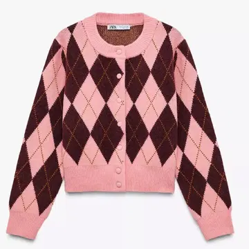 ZARA 아가일 무늬 자카드 가디건