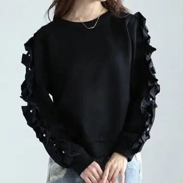 [sawa ala mode] 펄 프릴 트레이닝복 맨투맨 블랙