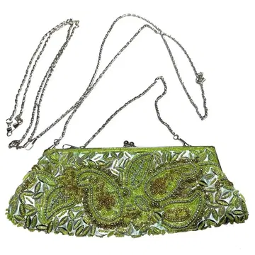 비즈 자수 실버 클러치 파티백 체인 3종 포함 페이즐리 및 꽃무늬