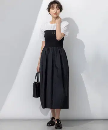 23구 [세탁 가능] 브라이트 나일론 와셔 니트 콤비 원피스