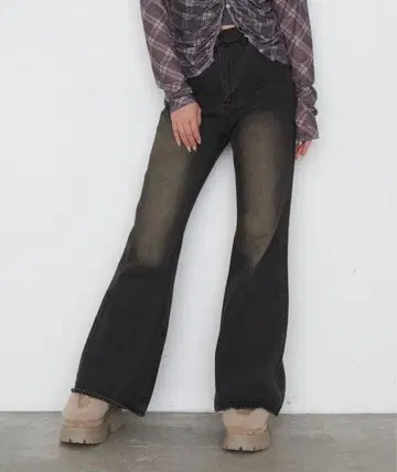 raycassin 허리 조절 가능 플레어 데님 팬츠 M