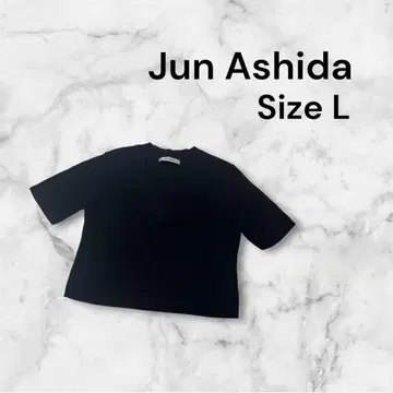 JUN ASHIDA (준 아시다) V넥 반팔 니트탑 (L) 네이비