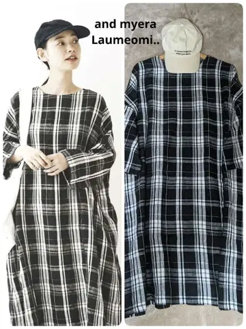 and myera 체크 원피스 Laumeomi.. 자수 캡