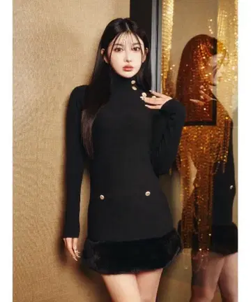 헴 퍼 니트 미니 원피스 다리치