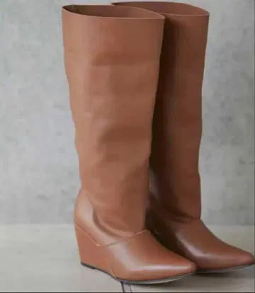 브라운 웨지솔 롱 부츠
