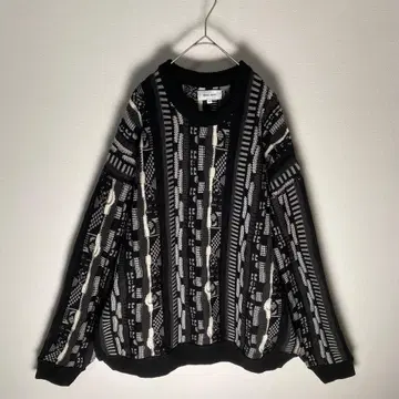 올 패턴 3D 니트 스웨터 기하학 크루넥 입체 편직 오버사이즈 L