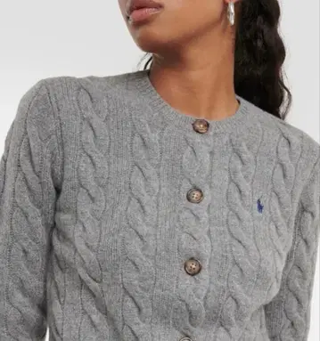 랄프 로렌 캐시미어 혼방 두꺼운 케이블 가디건 그레이 S