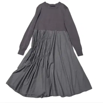 미카레미카레 비대칭 개더 도킹 니트 원피스