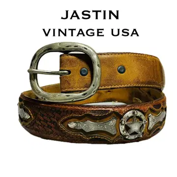 USA 저스틴 가죽 벨트 웨스턴 네이비 바스켓