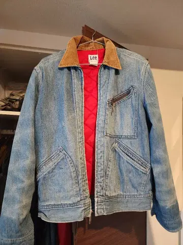 Lee 데님 워크 자켓 빨간색 퀼팅 안감