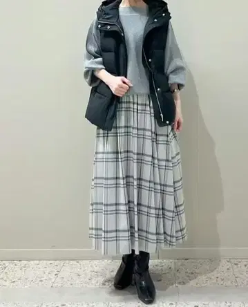 MK MICHEL KLEIN 리버서블 체크 스커트/세탁 가능