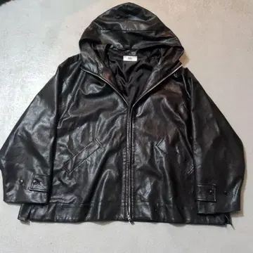 루즈 후드 부착 가죽 자켓 빅 사이즈