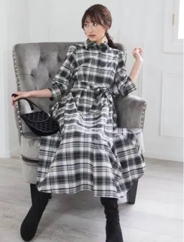 스윙 체크 셔츠 원피스 롱 원피스