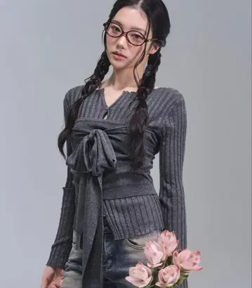 Selina Button Bustier Knit Set CHARCOAL