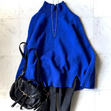 쉽스 SHIPS 워셔블 5G 울 캐시미어 터틀넥 블루