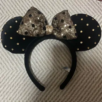 미키마우스풍 머리띠 블랙과 금색 도트