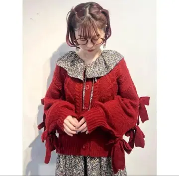 merry jenny 리본 포함 레드 니트 가디건 레드