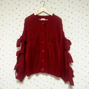 merry jenny 리본 포함 레드 니트 가디건 레드