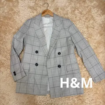 에이치앤엠 H&M 더블 테일러드 자켓 체크 그레이