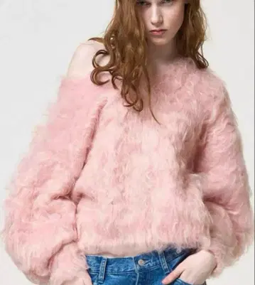 the toe pigalle shaggy vneck knit pink