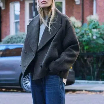 [ ZARA ] 숏 기장 더블 브레스트 코트 그레이 XS