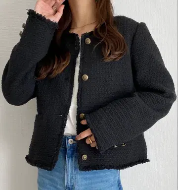 callautia 트위드 노카라 자켓