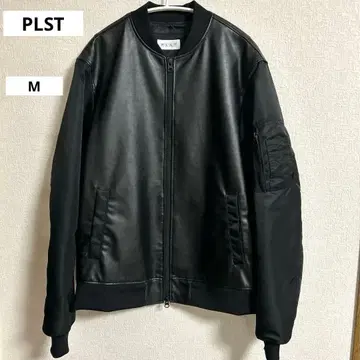 [새상품급] PLST MA-1 인조 가죽 이소재 도킹 블루종 블랙 M