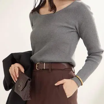 새상품 Plage Round Neck Rib 니트 그레이