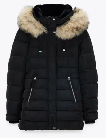[ ZARA ] 다운 자켓 후드 부착 퍼 탈부착 가능 지퍼 다운