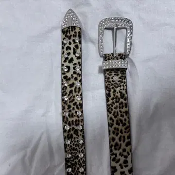 레오파드 무늬 크리스탈 장식 벨트