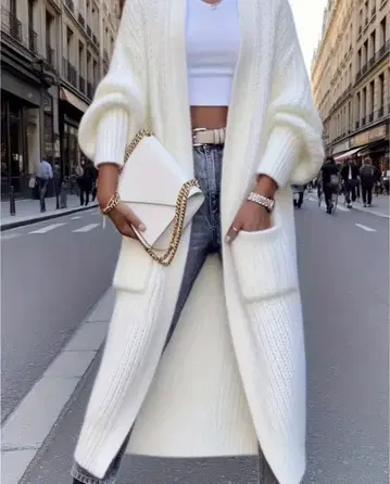 3L 사이즈 / 화이트 니트 롱 가디건