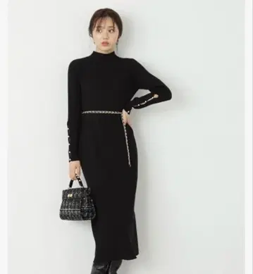 체인 벨트 니트 원피스 캐주얼 니트 원피스 터틀넥