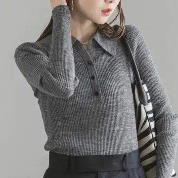 NOBLE 노블 알파카 믹스 시어 폴로 니트