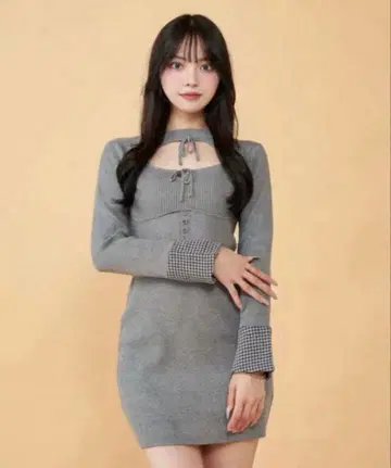 다리치 프론트 오픈 니트 미니 원피스 그레이