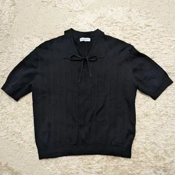 bulle de savon/뷔르데사봉의 리본 포함 반팔 썸머 니트 블랙