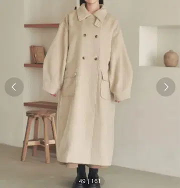 아이보리 더블 브레스트 롱 코트