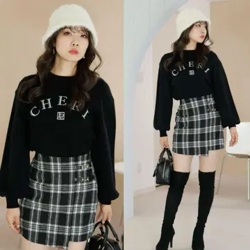 립서비스 체크 사다리꼴 스커트