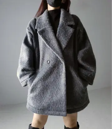 자켓 코트 샤기 소재 그레이