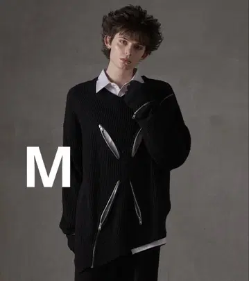 GRANCY 지퍼 디자인 비대칭 니트 블랙 M