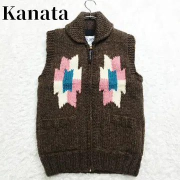 카나타 카우친 니트 베스트 오르테가 무늬 이글 패턴 브라운